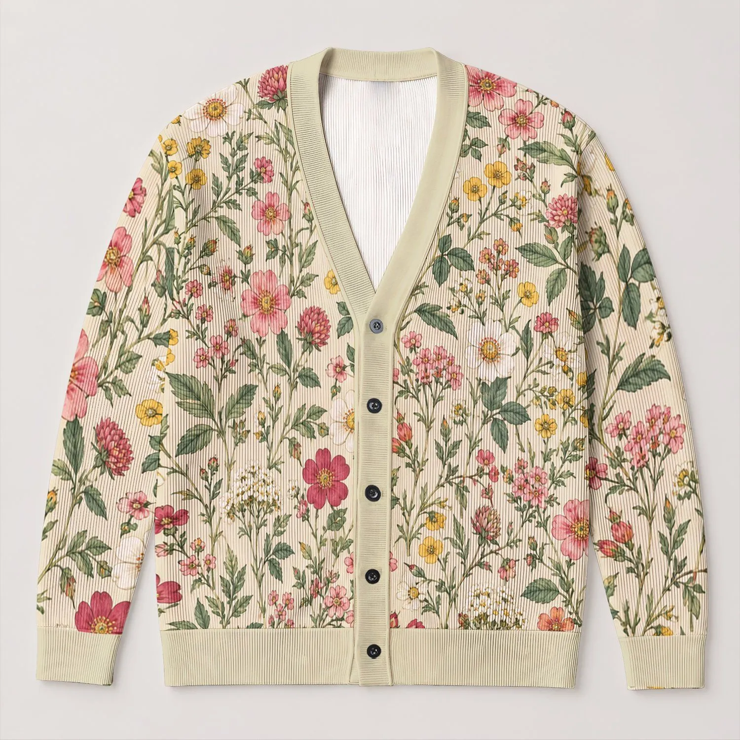 Botanical Wildflower Motifs for Relaxed Everyday Layering, Weekends, and Garden Walks All-over Print Knitted Cardigan - 1