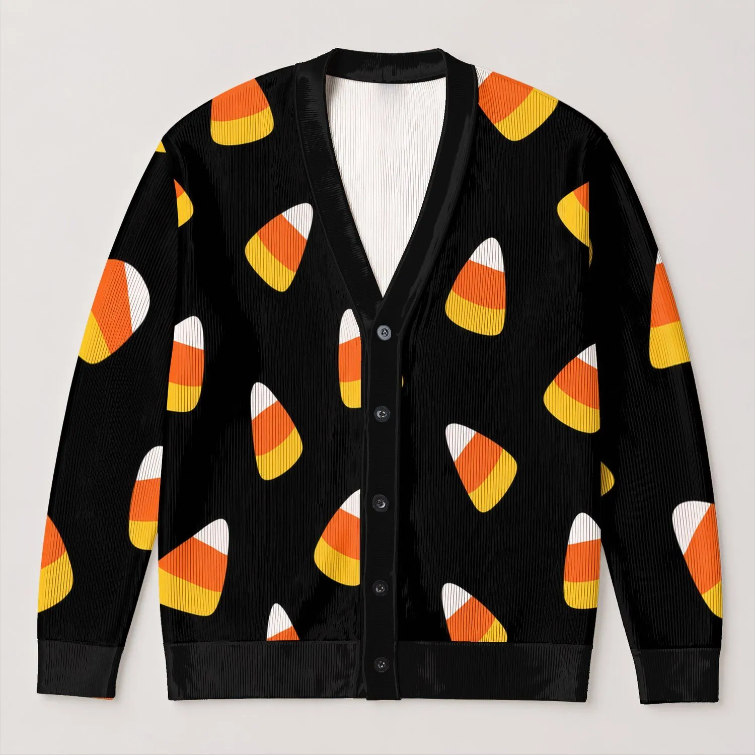 Candy Corn Halloween Motifs For Festive Fall Layering And Everyday Women's Seasonal Style All-over Print Knitted Cardigan - 1