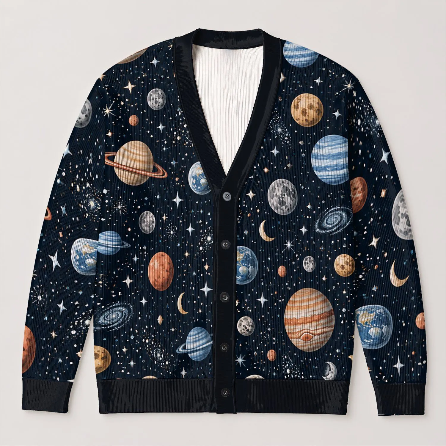 Celestial Planets And Stars For Everyday Layering, Astronomy Lovers, Dreamers And Gifts All-over Print Knitted Cardigan - 1