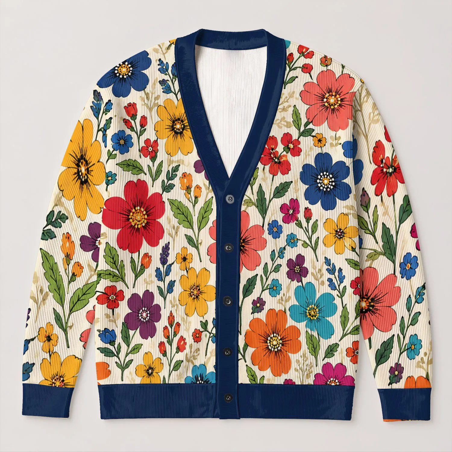 Colorful Wildflower Garden for Everyday Layering and Weekend Outings, Boho Women All-over Print Knitted Cardigan - 1