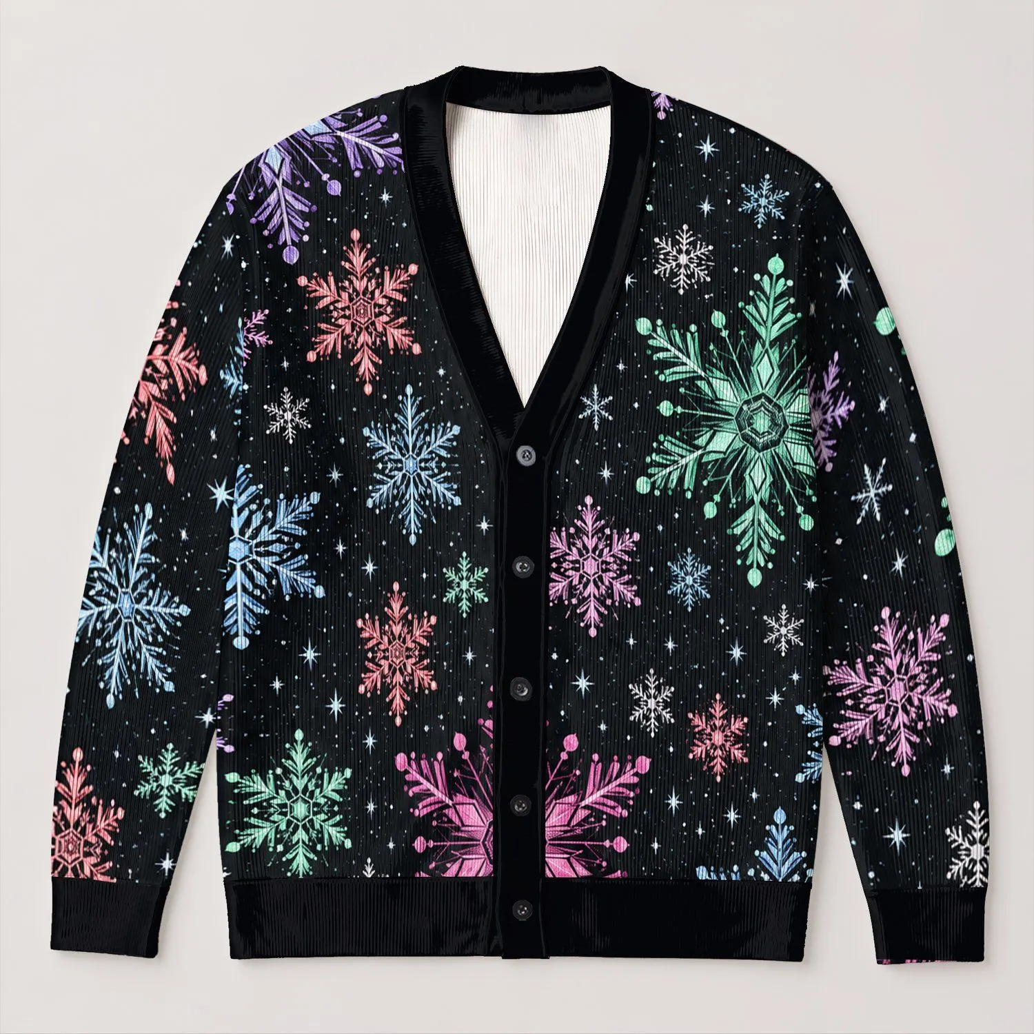 Colorful Snowflake Holiday Winter Style For Festive Everyday Layering For Women Cozy All-over Print Knitted Cardigan - 1