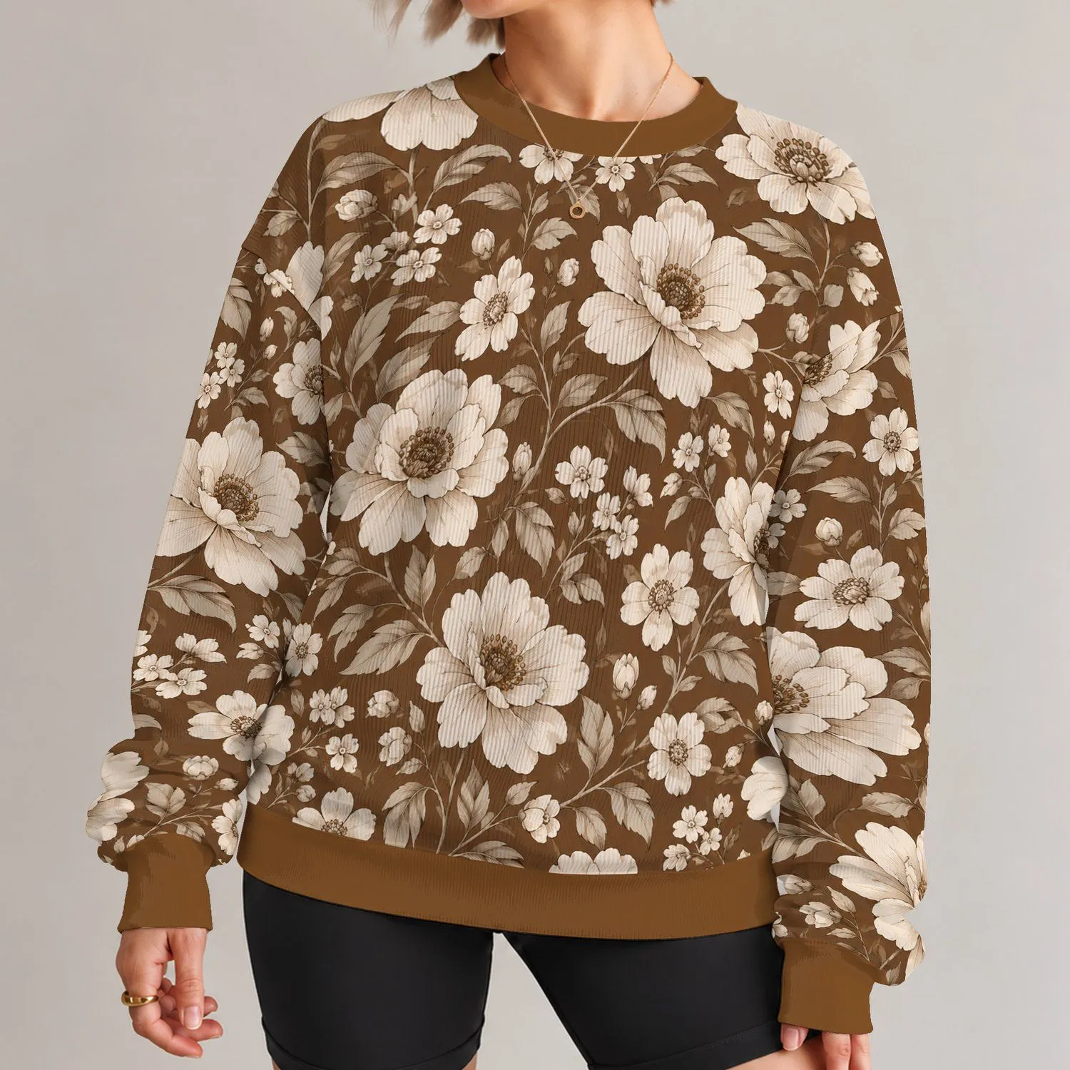 Ivory Wildflowers and Leaves for Cozy Thanksgiving Gatherings and Autumn Celebrations All-over Print Knitted Sweater - 1