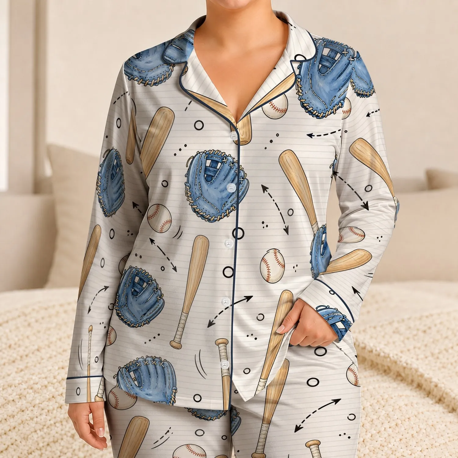 Baseball Bats, Gloves, and Balls Summer Sleepwear for Sports Fans and Cozy Lounging Satin Pajamas Set - 1