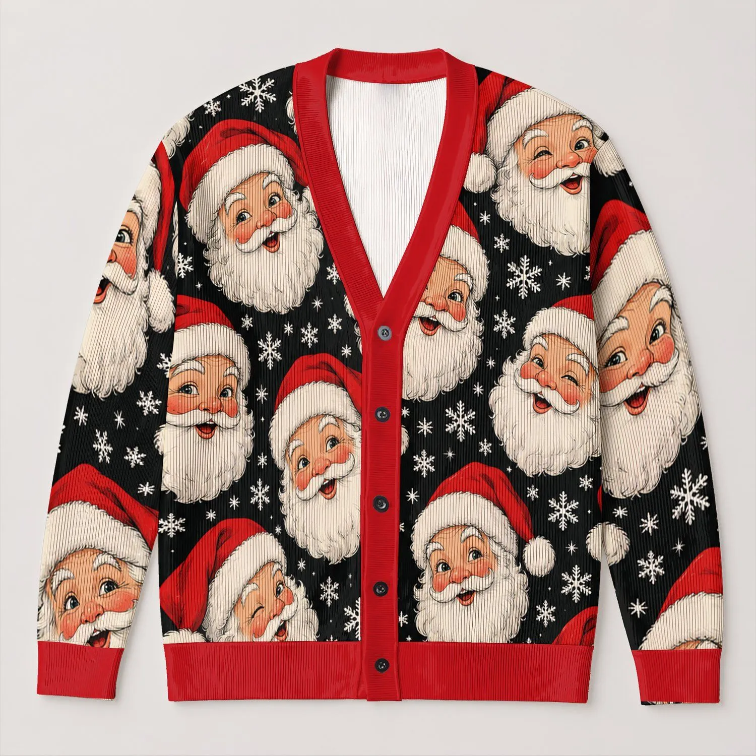 Santa Face Holiday Cheer for Festive Gatherings and Cozy Everyday Winter Layering All-over Print Knitted Cardigan - 1