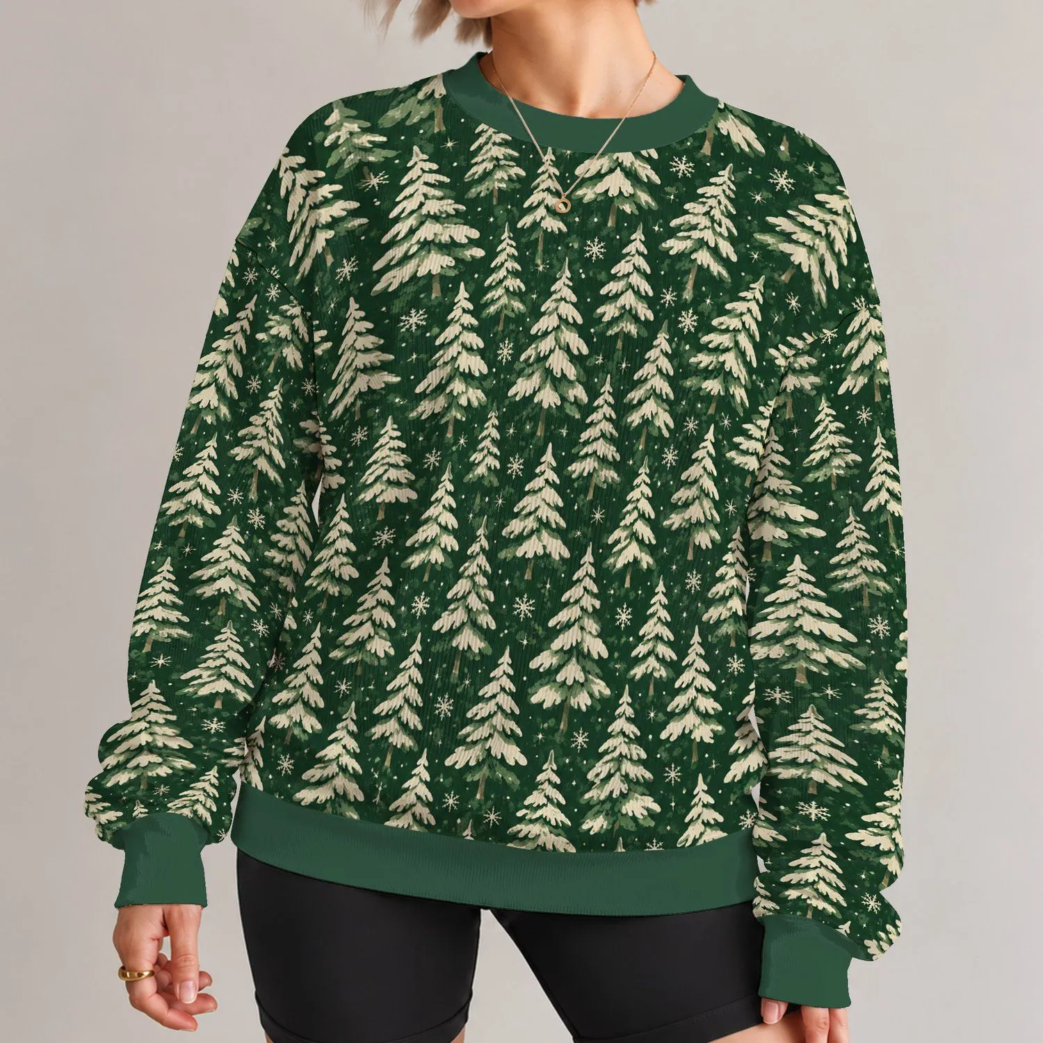 Cream Christmas Trees for Cozy Holiday Gatherings and Festive Winter Celebrations at Home All-over Print Knitted Sweater - 1
