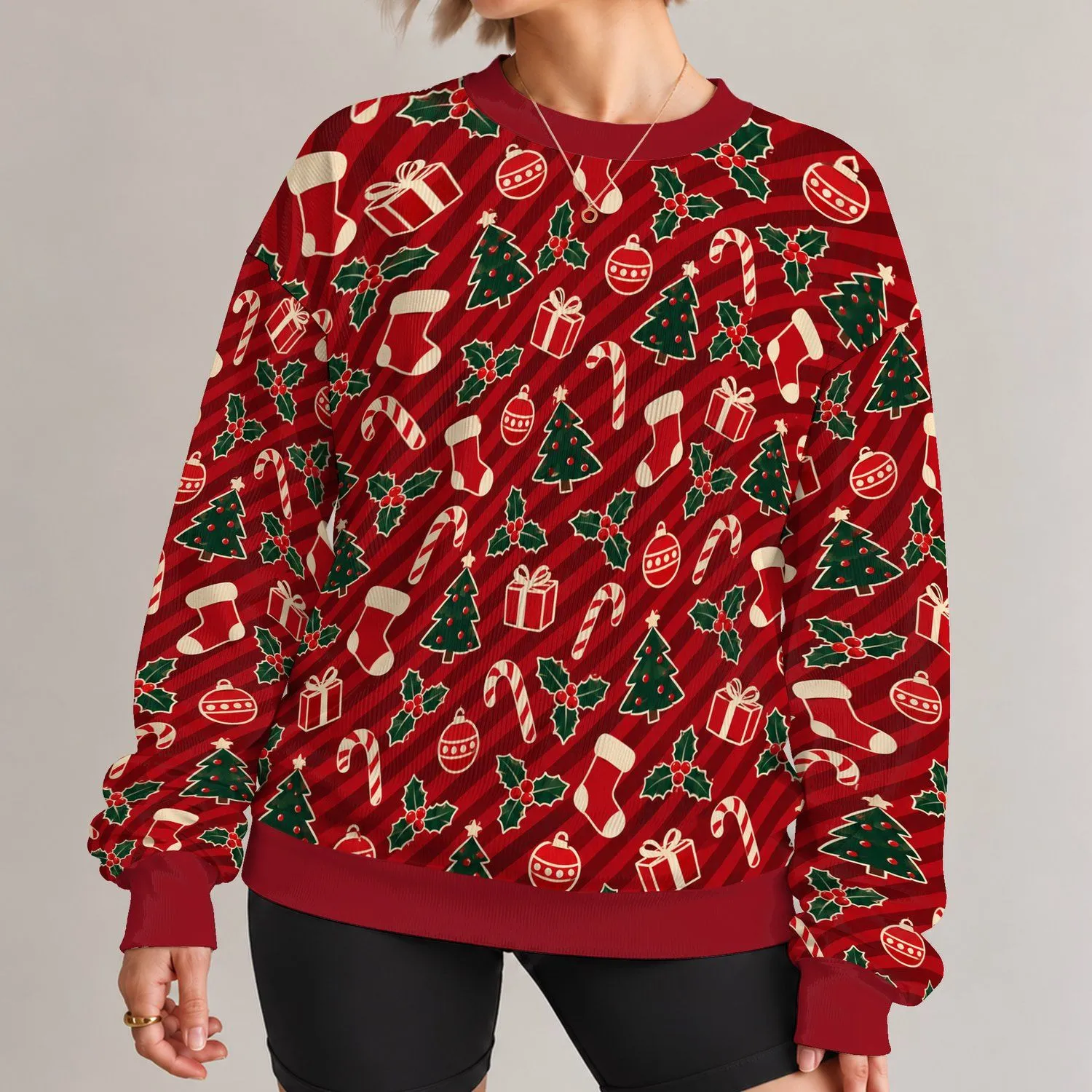 Christmas Trees, Stockings And Candy Canes For Cozy Festive Holiday Celebrations All-over Print Knitted Sweater - 1