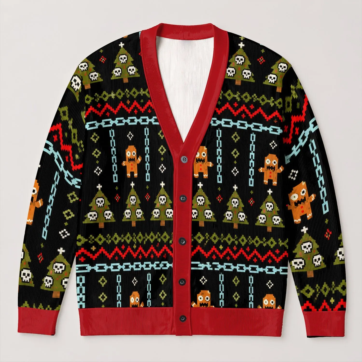 Creepy Gingerbread and Zombie Tree Holiday Style for Retro Christmas Fans and Teens All-over Print Knitted Cardigan - 1
