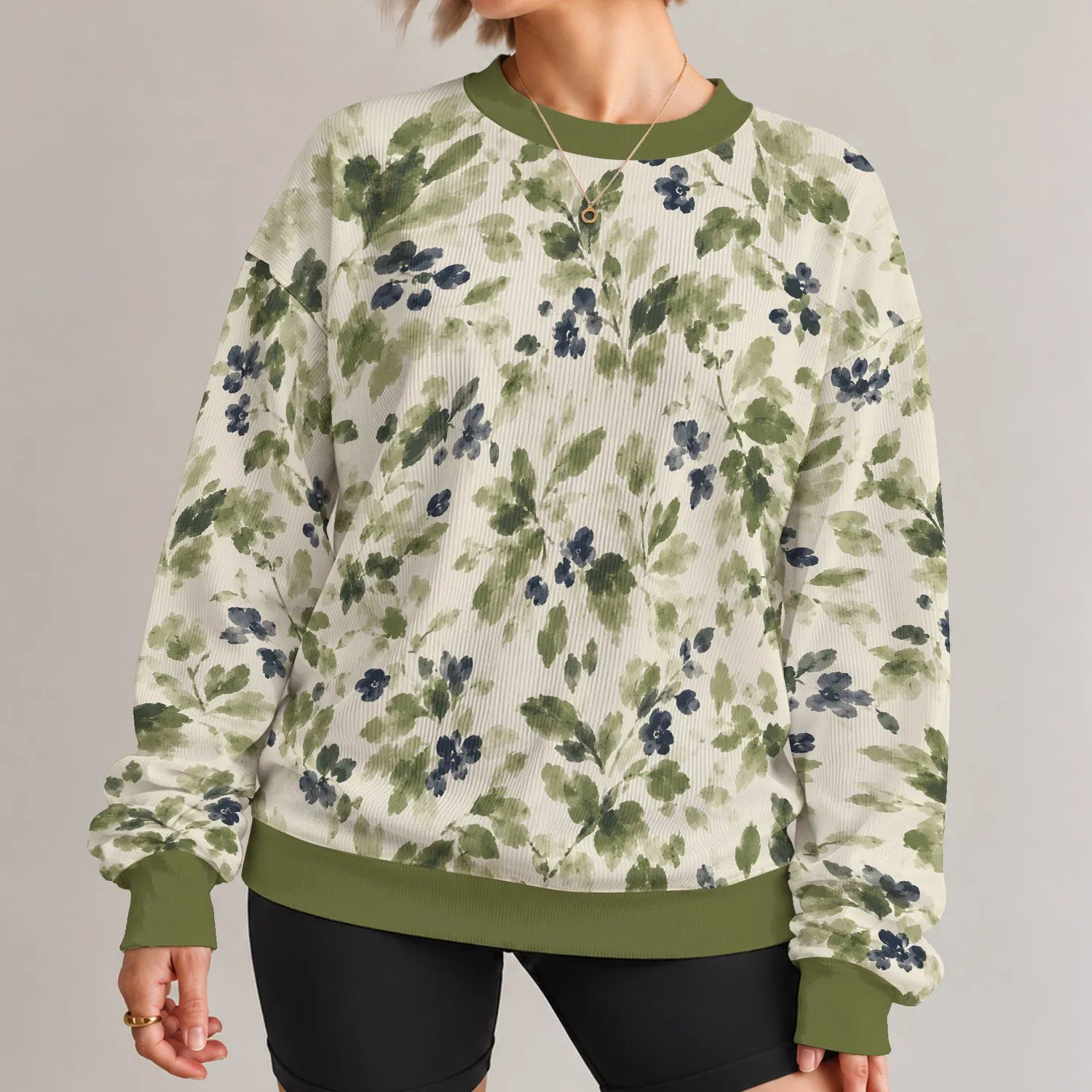 Olive Floral Blooms for Relaxed Spring Days and Sunny Weekend Getaways for Women All-over Print Knitted Sweater - 1
