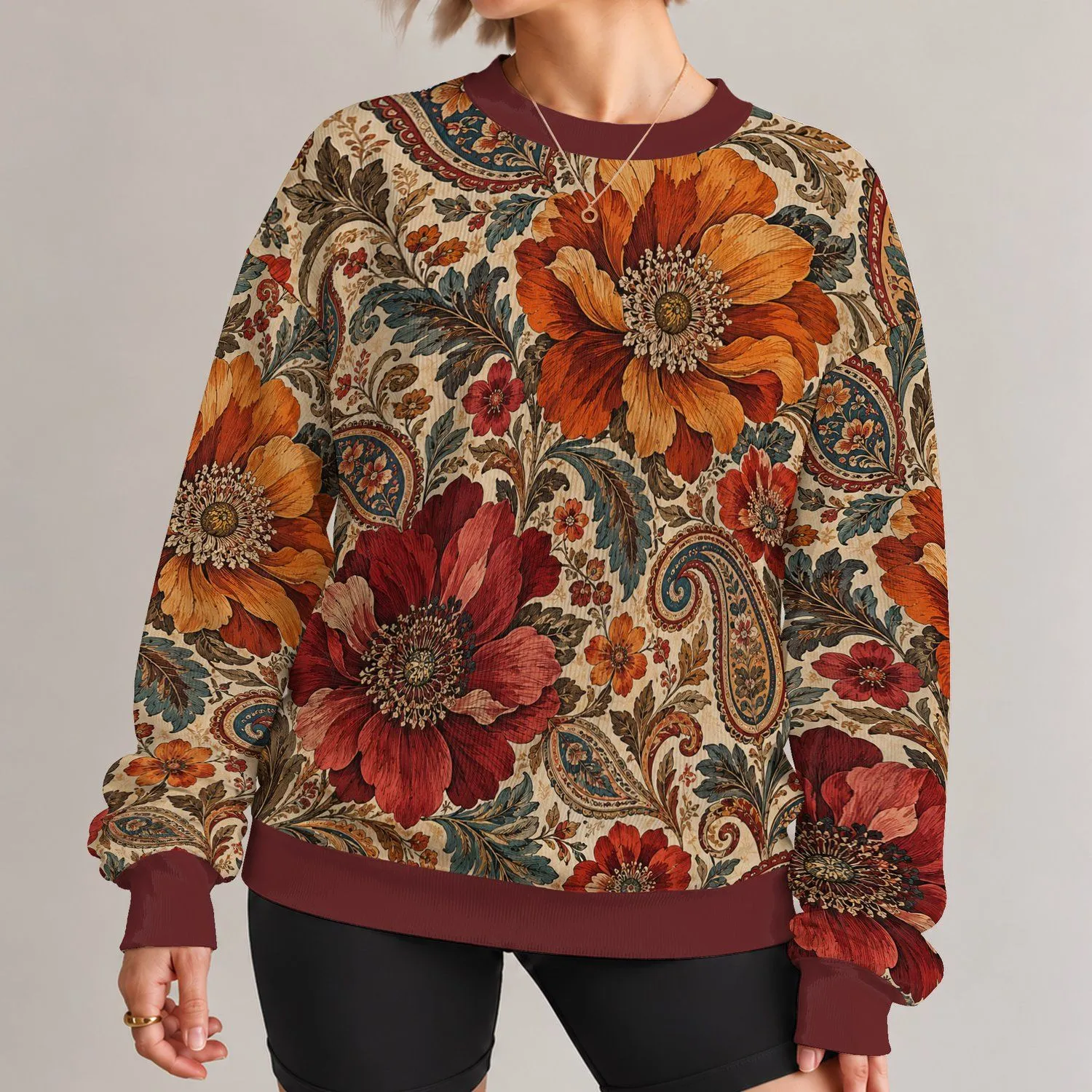 Vintage Bohemian Florals for Spring Garden Parties and Relaxed Weekend Outings All-over Print Knitted Sweater - 1