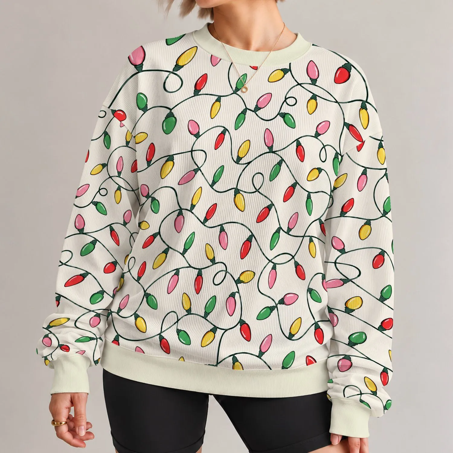 Colorful Christmas String Lights for Festive Holiday Gatherings and Cozy Seasonal Style All-over Print Knitted Sweater - 1