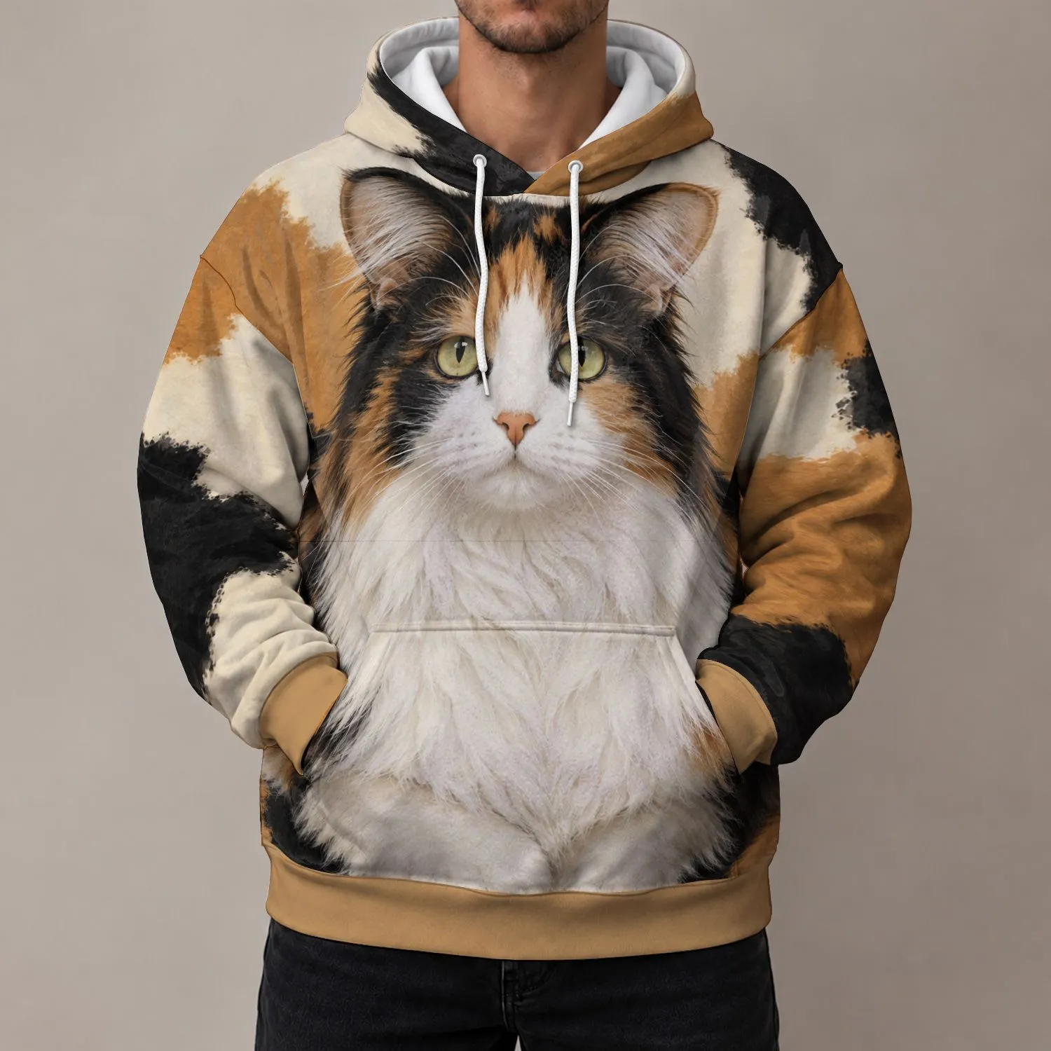 Calico Cat Portrait for Cozy Everyday Style and Cat Lover Gift Giving All-over Print Hoodie (Lightweight) - 1