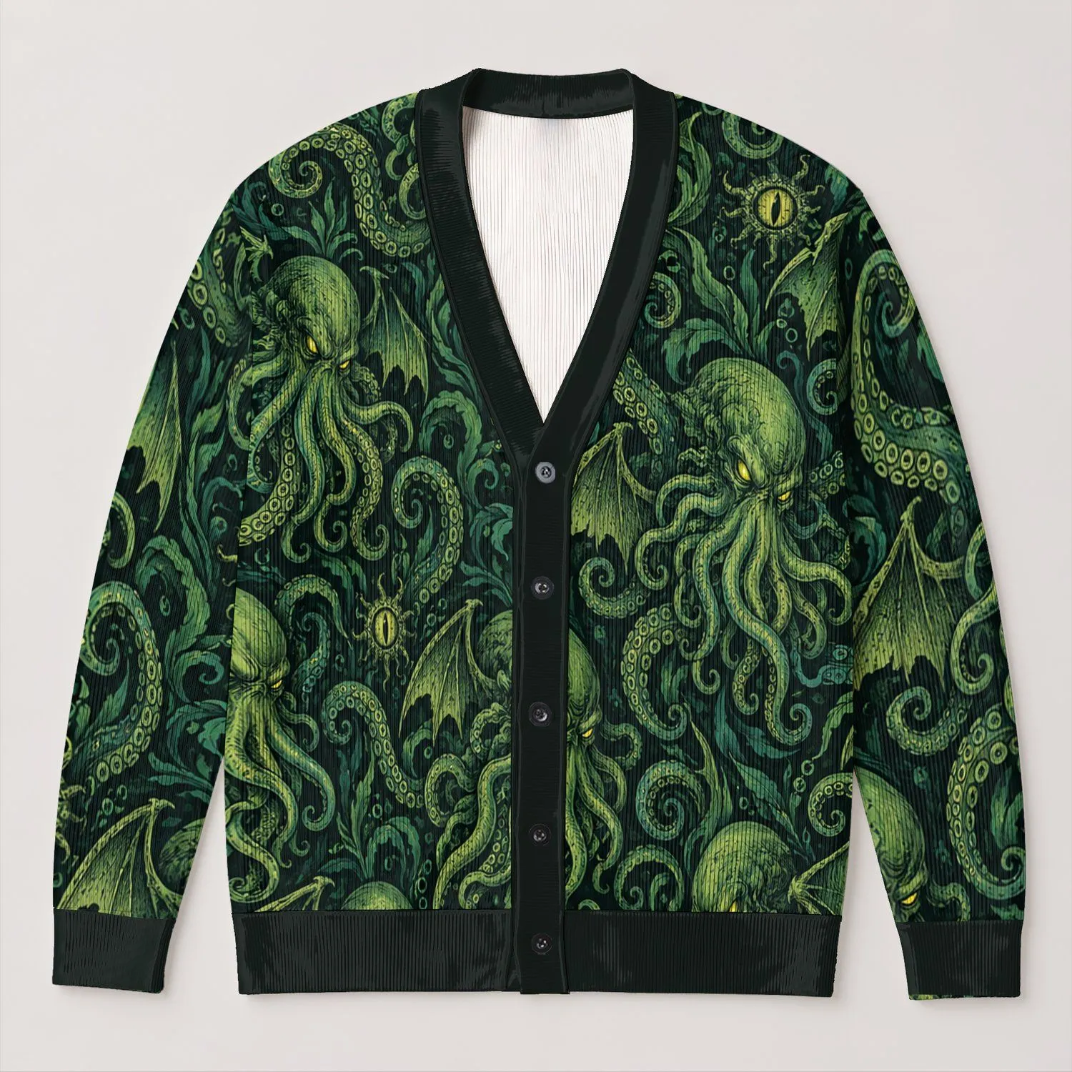 Cthulhu Tentacle Horror for Everyday Lovecraftian Layering and Casual Wear All-over Print Knitted Cardigan - 1