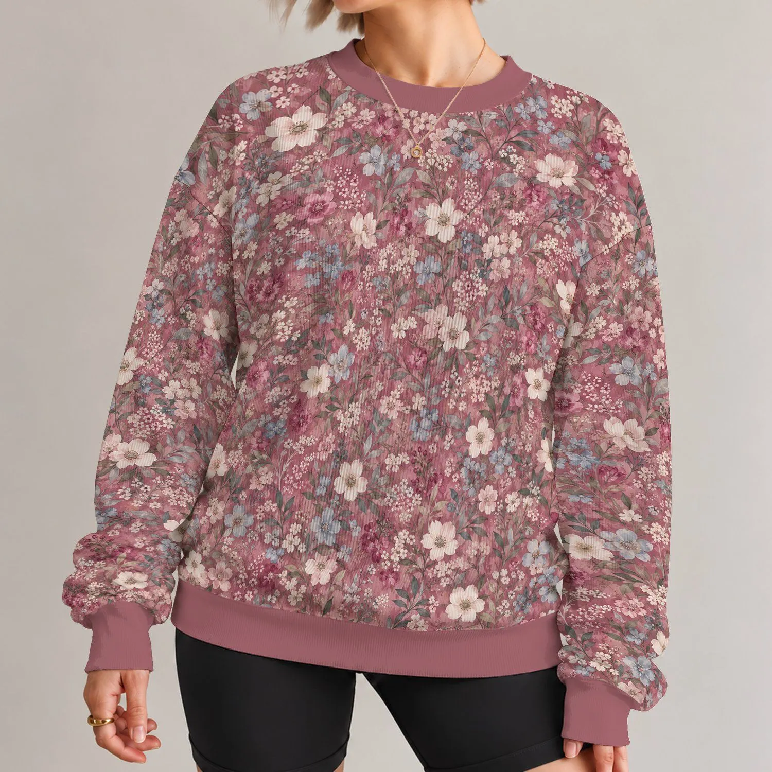 Dusty Rose Wildflower Blooms for Relaxed Spring Outings and Everyday Style All-over Print Knitted Sweater - 1