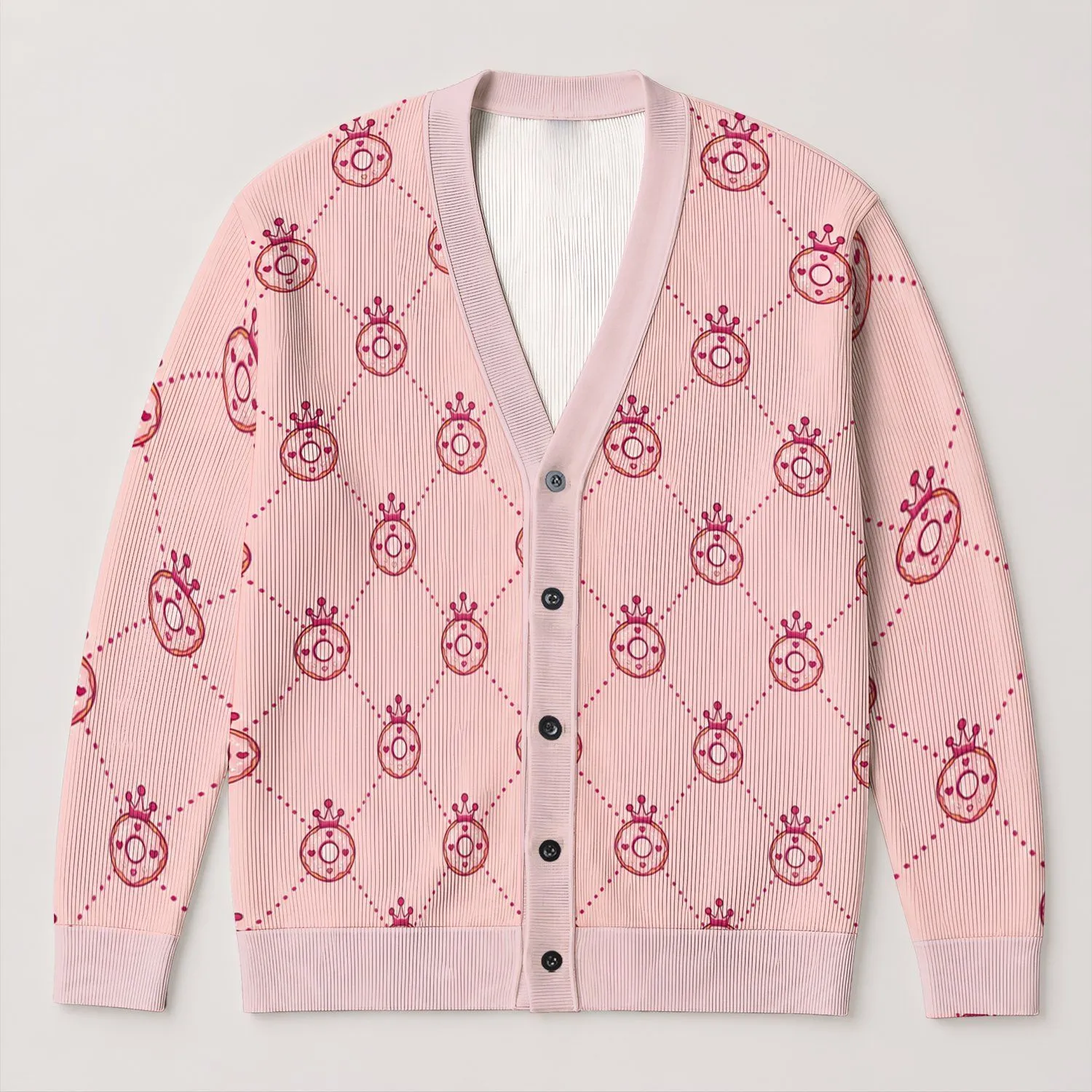 Cute Crowned Donut Treats for Halloween Parties and Cozy Autumn Days for Teenagers All-over Print Knitted Cardigan - 1