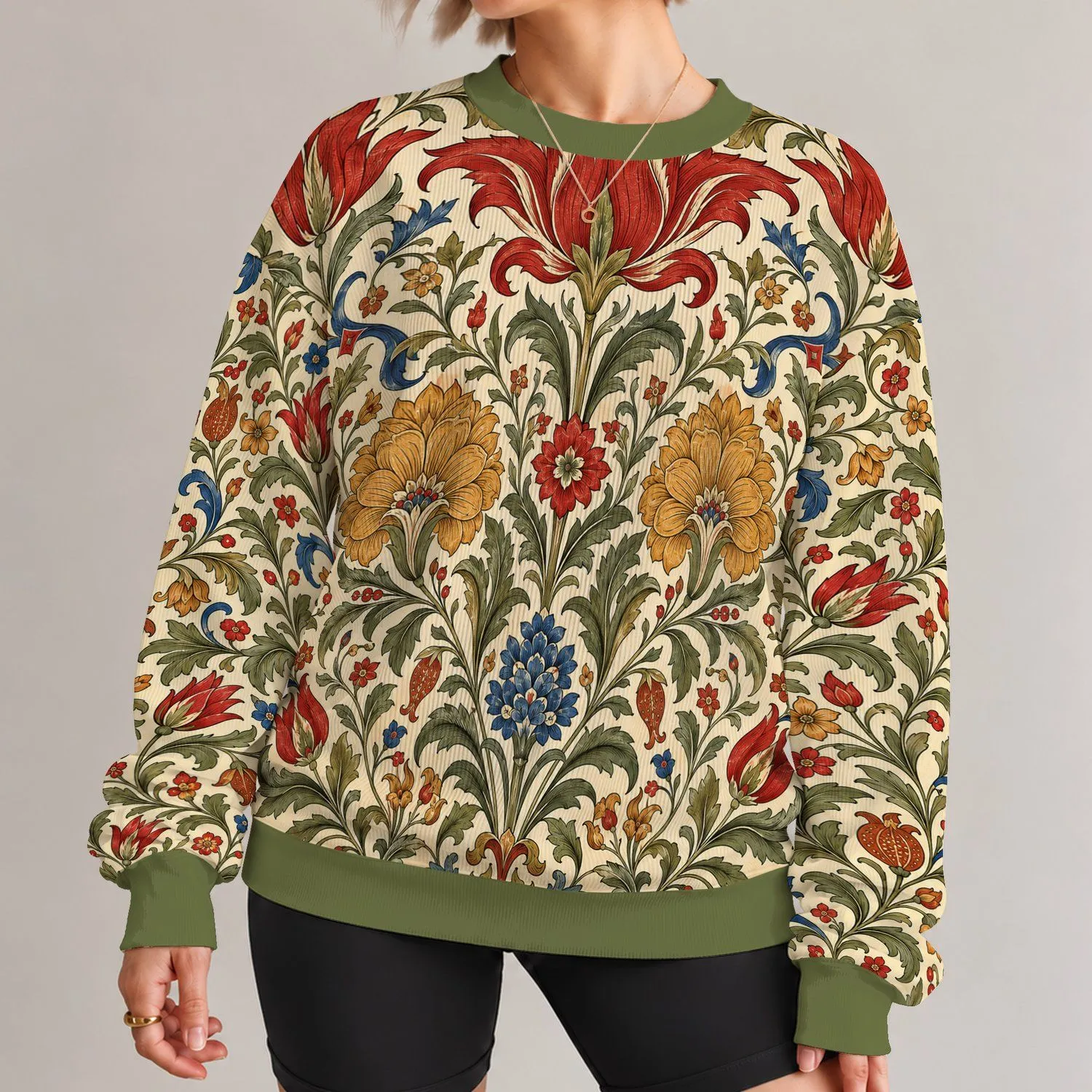 Vintage Palace Floral Motif For Spring Garden Strolls And Artful Everyday Style All-over Print Knitted Sweater - 1