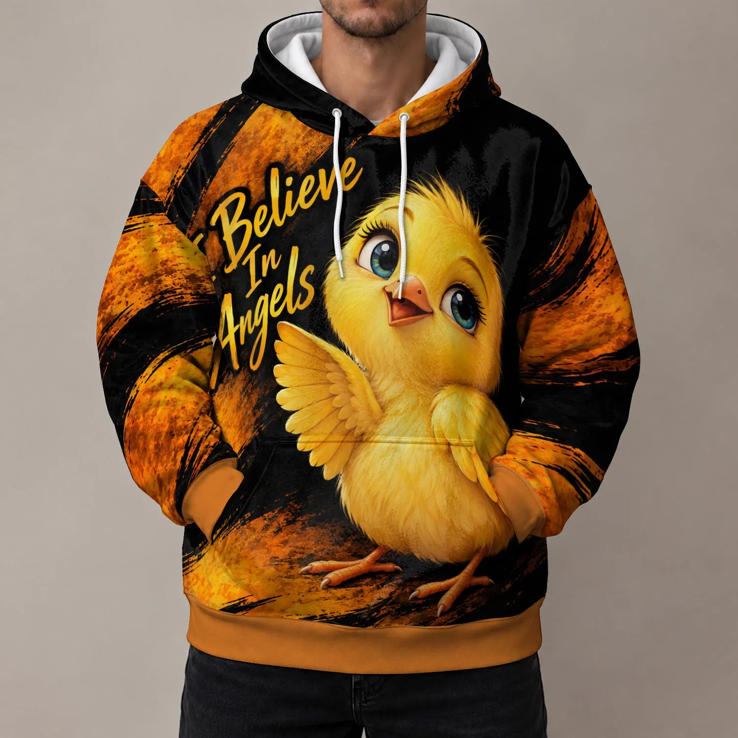 Wide-Eyed Yellow Canary With Angel Message for Mother's Day Gift Giving All-over Print Hoodie (Lightweight) - 1