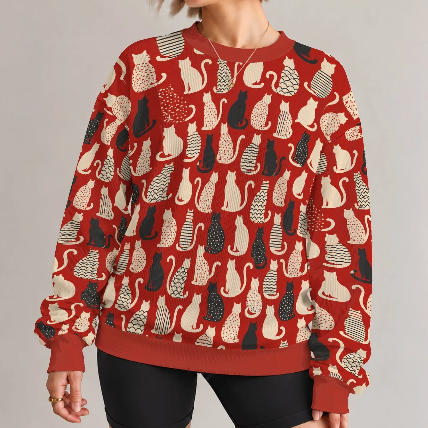 Playful Cat Silhouettes for Cozy Everyday Café Style and Casual Outings for Cat Lovers All-over Print Knitted Sweater - 1