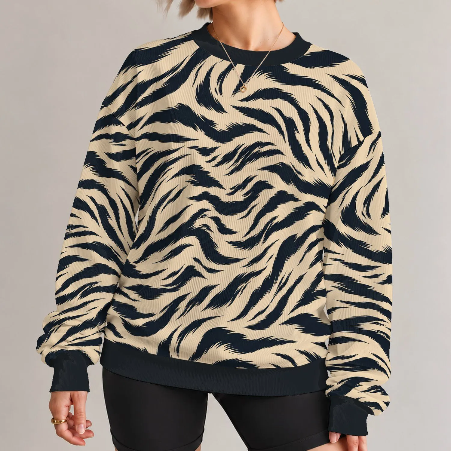 Charcoal Tiger Stripe Motif for Bold Everyday Style and Casual Outfit Pairing All-over Print Knitted Sweater - 1