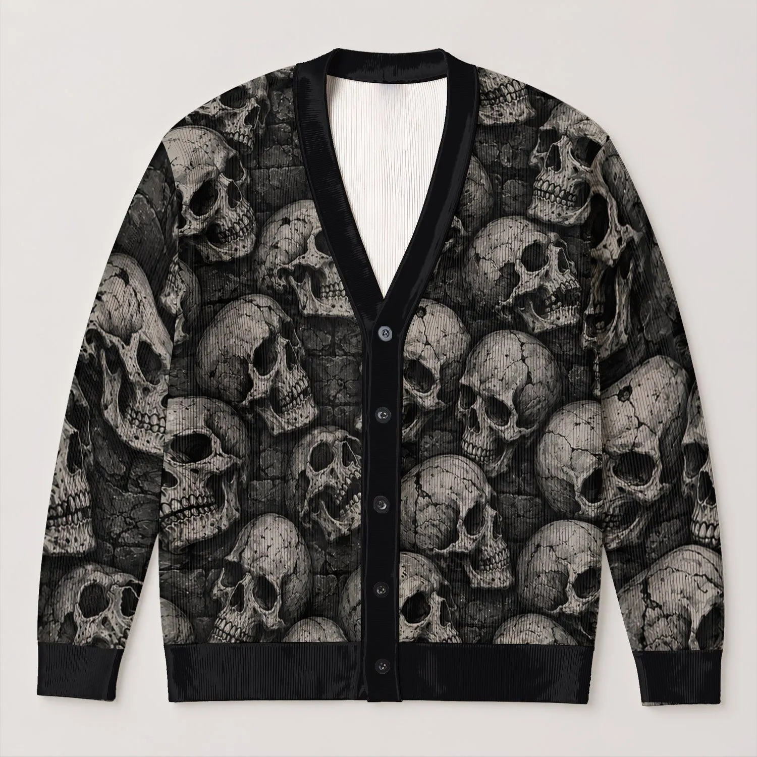 Gothic Skull Grunge for Everyday Layering and Alternative Streetwear Style All-over Print Knitted Cardigan - 1