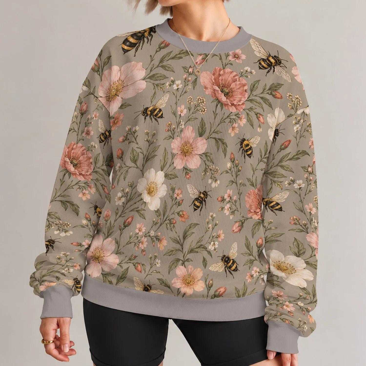 Blush Flowers And Honeybees For Garden Days And Nature-Loving Women All-over Print Knitted Sweater - 1