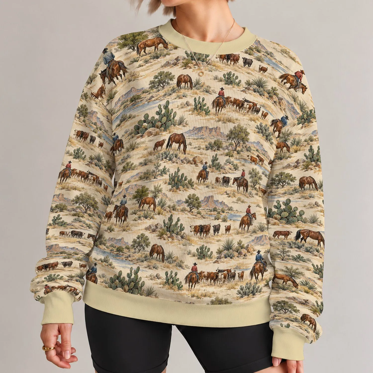 Western Cowboy Ranch Scenes for Country Festivals, Rodeos, and Everyday Country Style All-over Print Knitted Sweater - 1