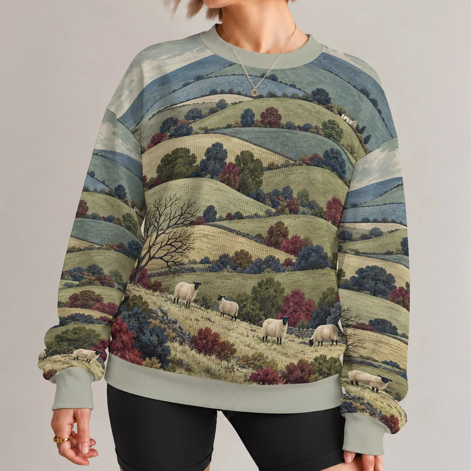Sheep Countryside Scene for Cozy Farmhouse Weekends and Relaxed Rural Living Outdoors All-over Print Knitted Sweater - 1