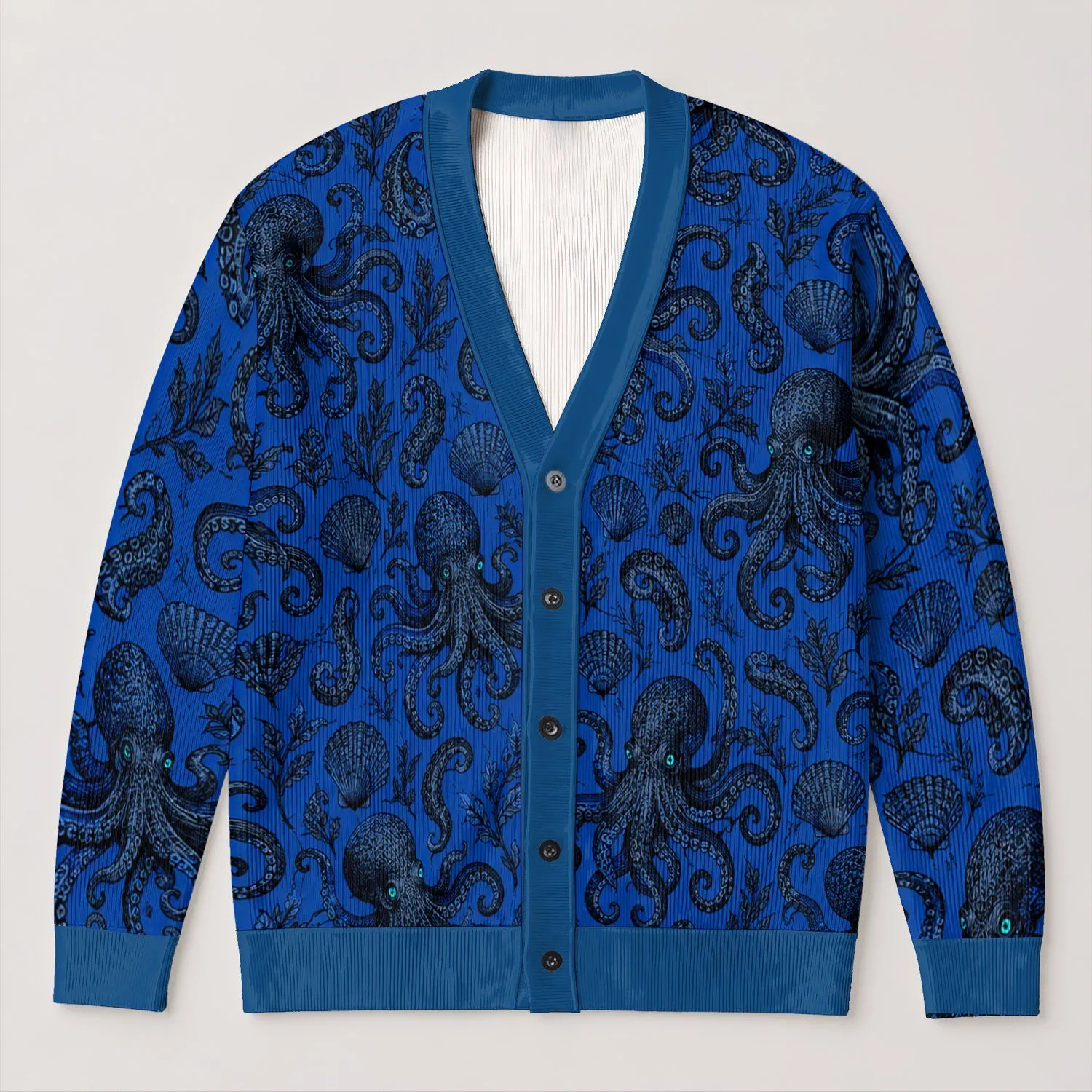 Cthulhu Octopus Ocean Motifs for Everyday Layering and Dark Sea Style All-over Print Knitted Cardigan - 1