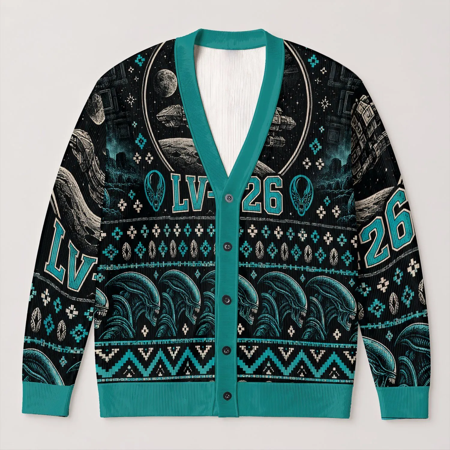 LV-426 Alien Space Horror for Halloween Parties and Sci-Fi Movie Nights for Teens All-over Print Knitted Cardigan - 1