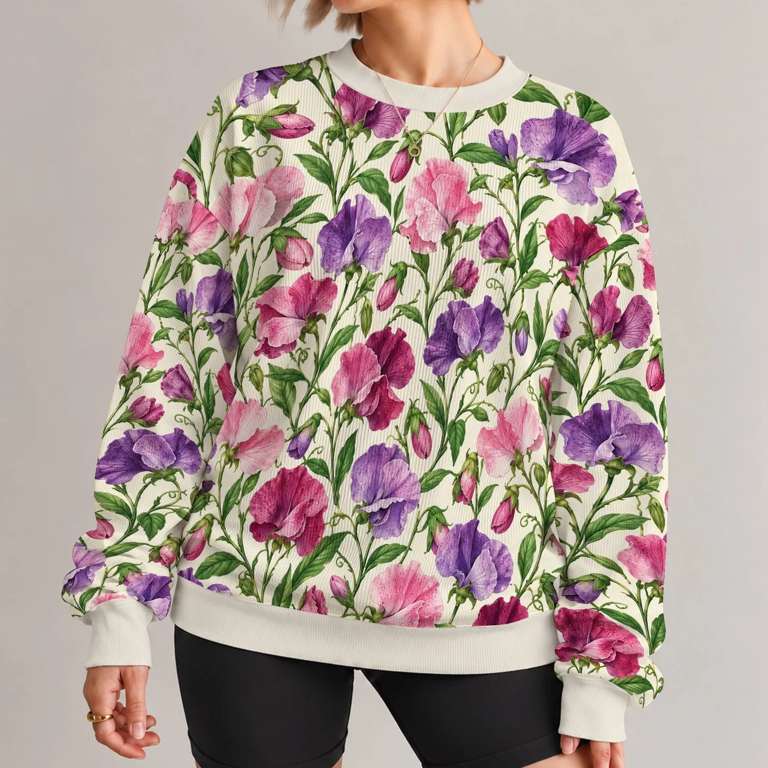 Pink Purple Wildflowers for Spring Garden Days and Romantic Weekend Outings for Her All-over Print Knitted Sweater - 1
