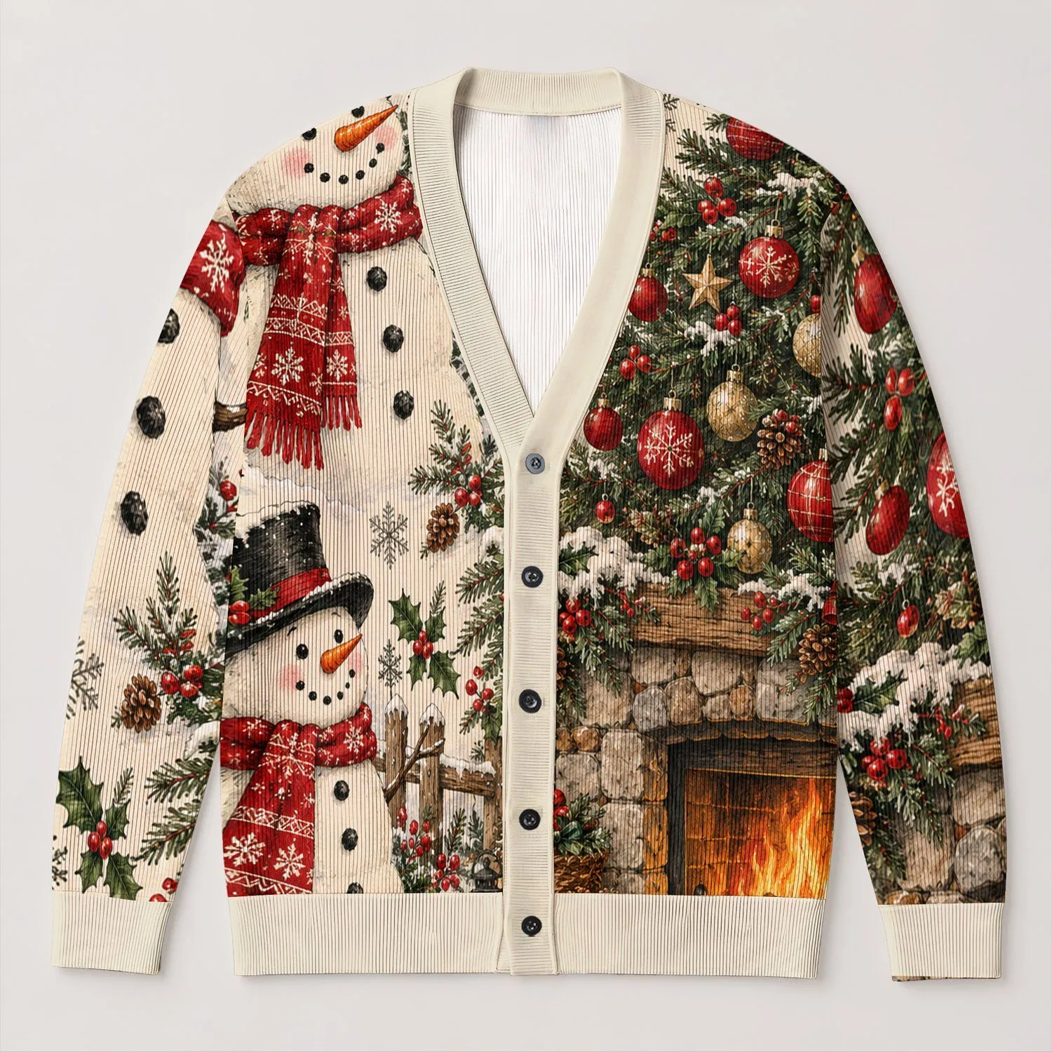 Snowman and Christmas Tree Holiday Cheer for Cozy Winter Gatherings and Festive Women All-over Print Knitted Cardigan - 1