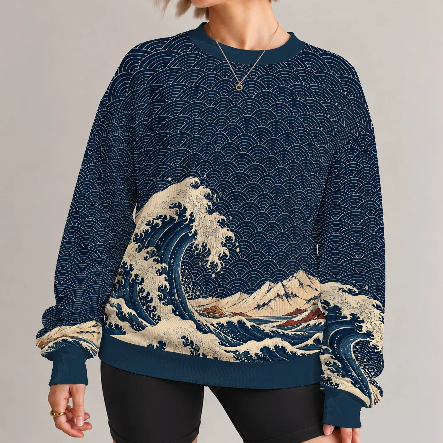 Cresting Ocean Waves for Coastal Weekend Style and Everyday Seaside Living All-over Print Knitted Sweater - 1