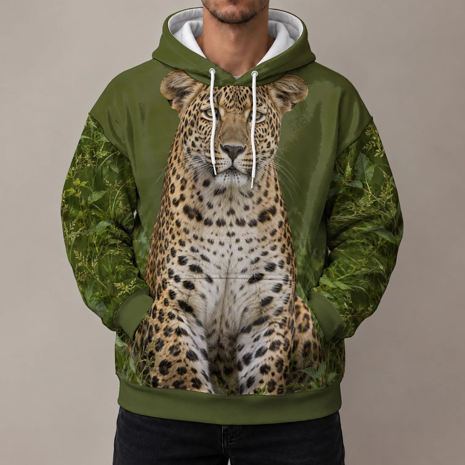 Realistic Leopard Portrait for Wildlife Fans and Everyday Outdoor Adventure Style All-over Print Hoodie (Lightweight) - 1