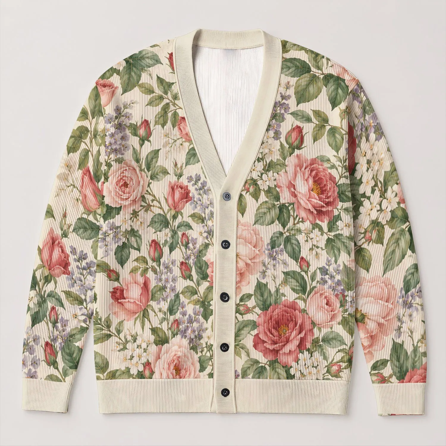 Romantic Rose And Wildflower Blooms For Garden Days And Relaxed Everyday Layering All-over Print Knitted Cardigan - 1