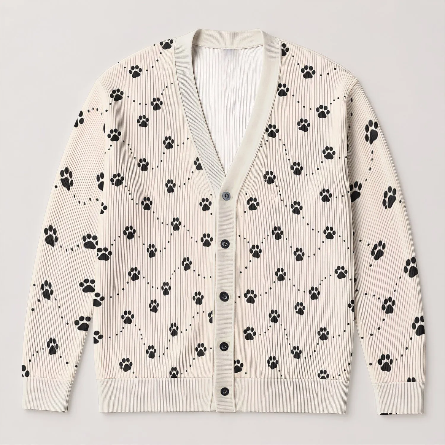 Black Dog Paw Trails for Casual Pet Lover Style and Everyday Outings All-over Print Knitted Cardigan - 1