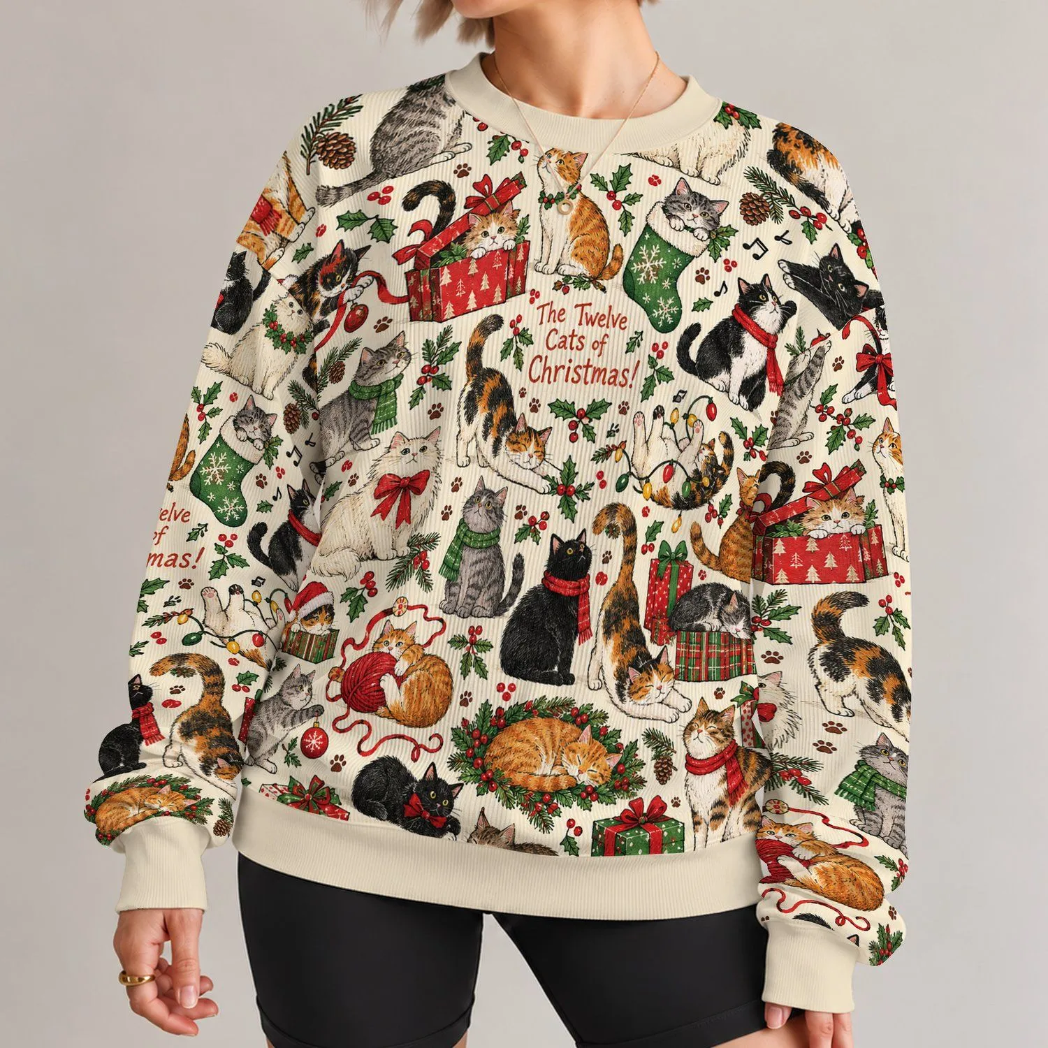 Whimsical Christmas Cats for Cozy Holiday Lounging and Festive Everyday Style All-over Print Knitted Sweater - 1
