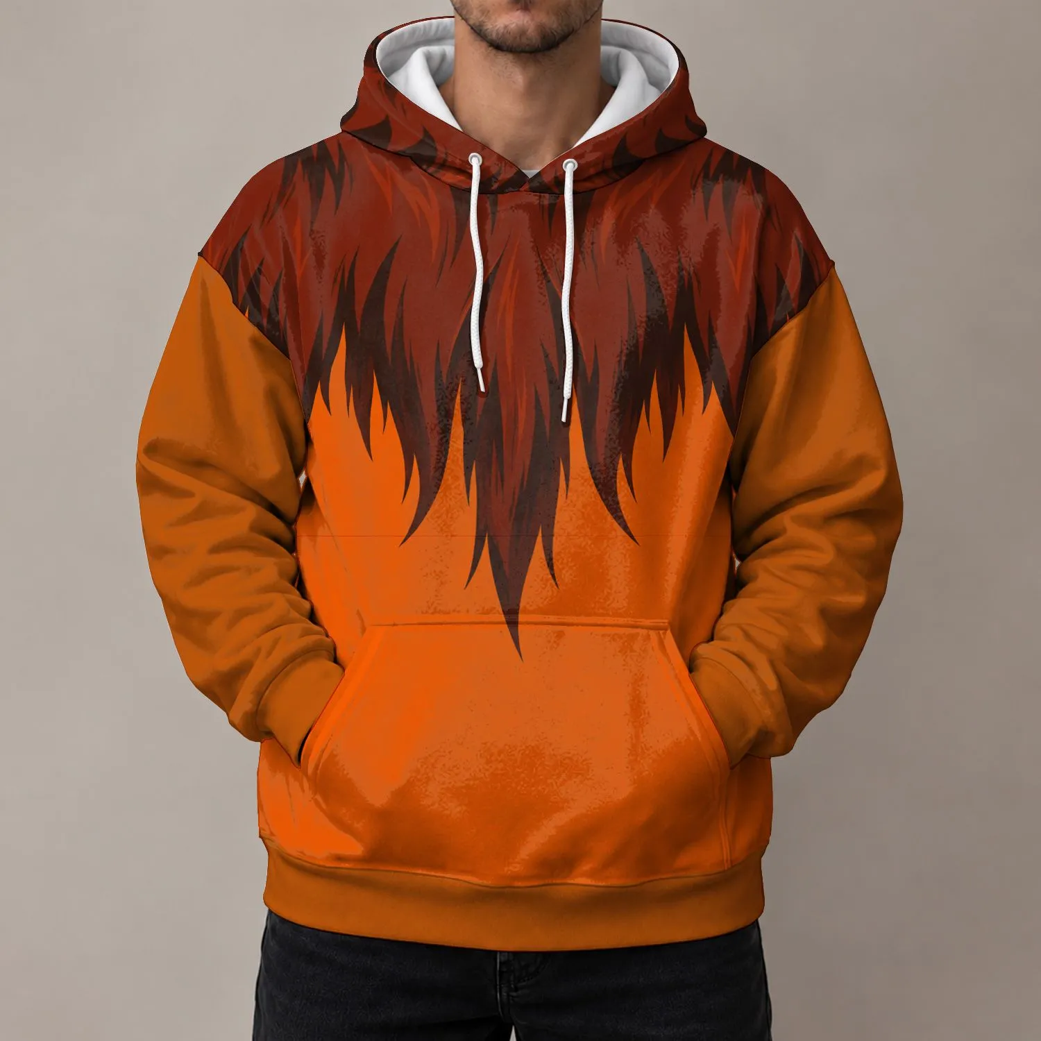 Lion Mane Costume Look for Family Dress-Up and Halloween Celebrations for Dads All-over Print Hoodie (Lightweight) - 1