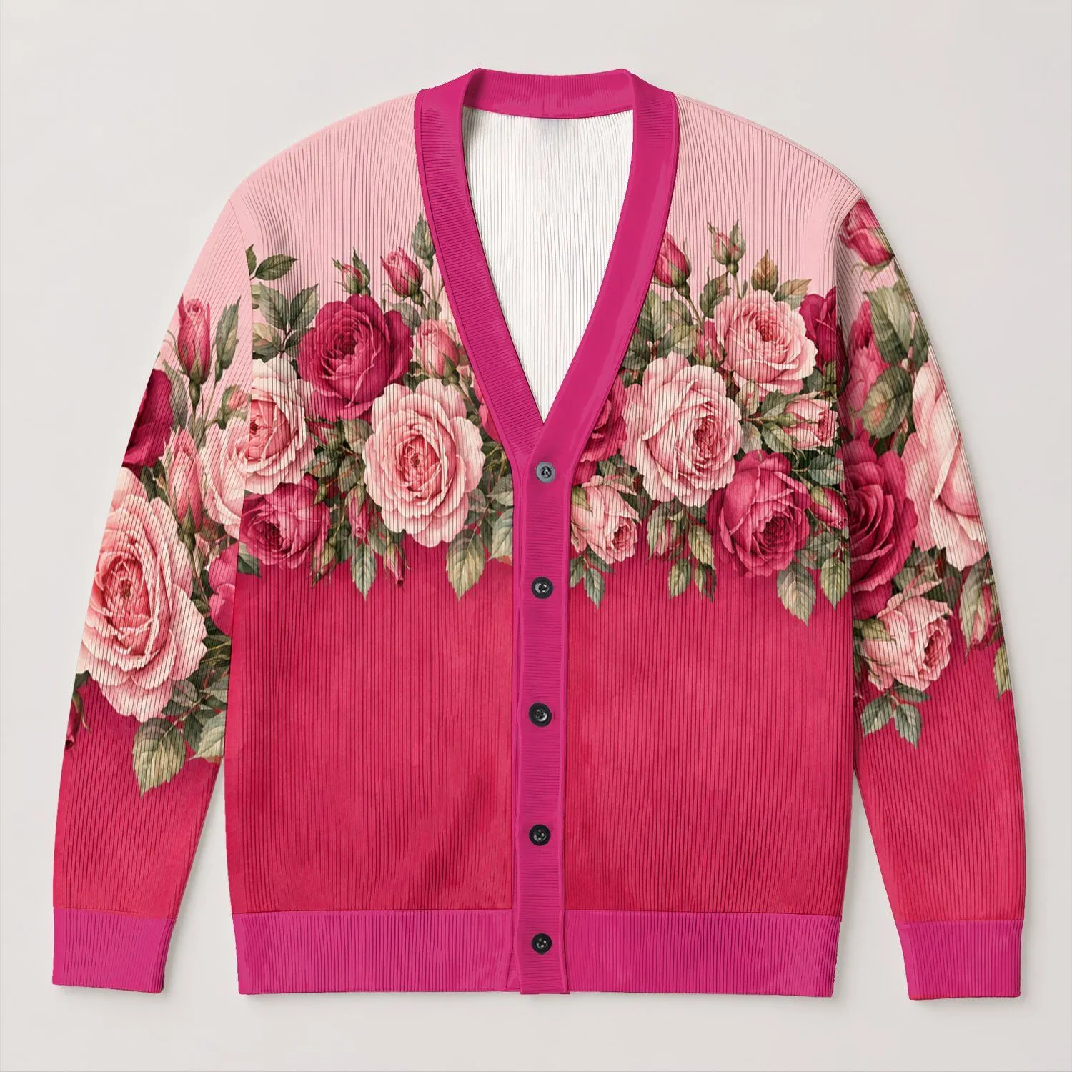 Romantic Rose Garland and Blush Fields for Cozy Autumn Outings and Winter Gatherings All-over Print Knitted Cardigan - 1