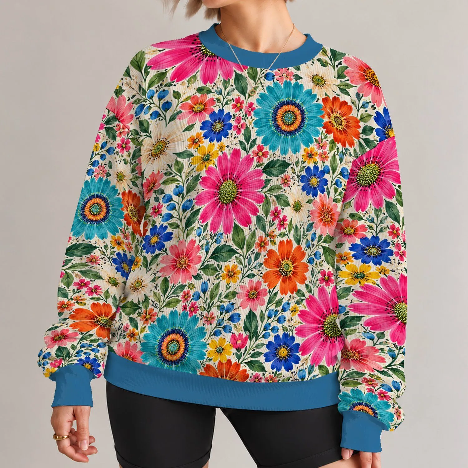 Colorful Wildflower Garden Blooms for Everyday Spring and Summer Outfits All-over Print Knitted Sweater - 1
