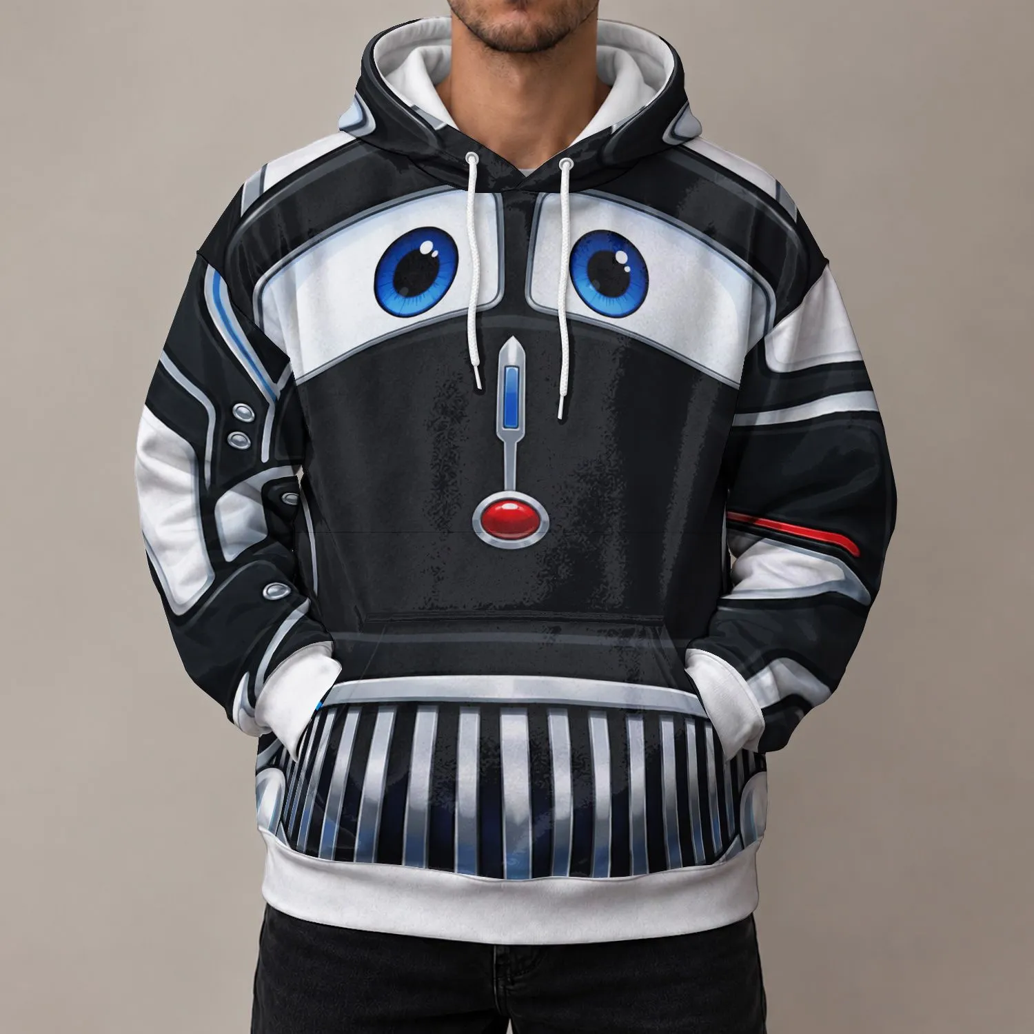 Black-and-White Sheriff Patrol Car Face Costume for Theme Park Days and Family Events All-over Print Hoodie (Lightweight) - 1
