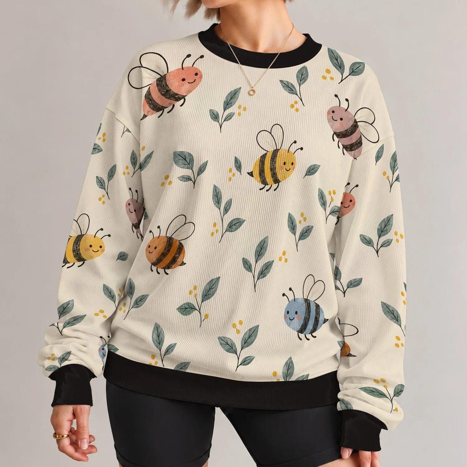 Cheerful Bee Friends for Garden Days, Spring Outings and Casual Everyday Style for Her All-over Print Knitted Sweater - 1