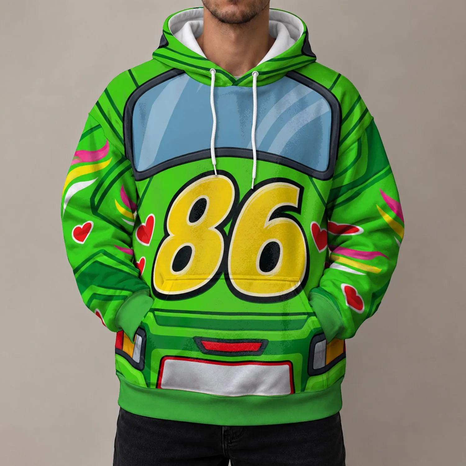 Green Number 86 Race-Car Twin Costume for Theme Park Visits and Family Cosplay Events All-over Print Hoodie (Lightweight) - 1