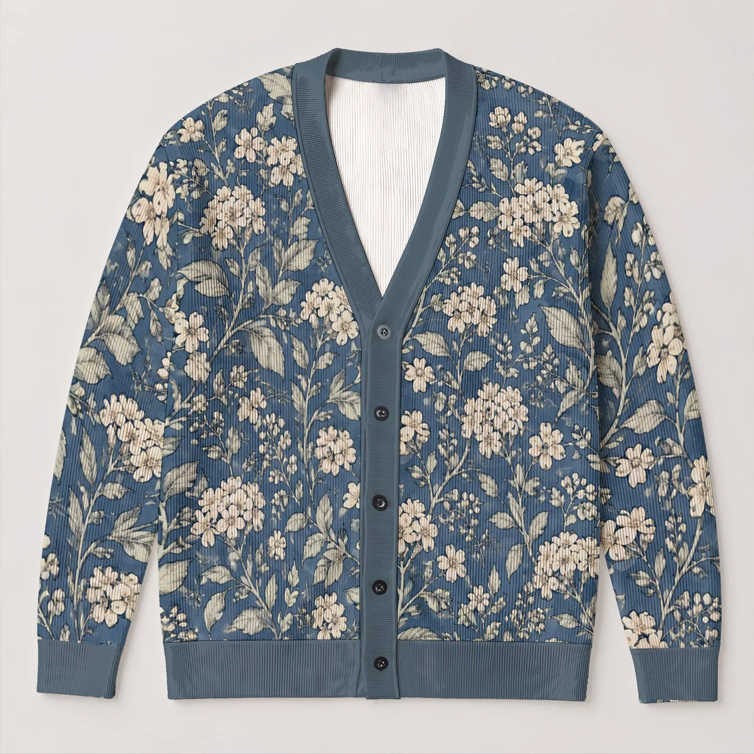 Ivory Meadow Blossoms for Relaxed Everyday Layering and Nature-Loving Style All-over Print Knitted Cardigan - 1