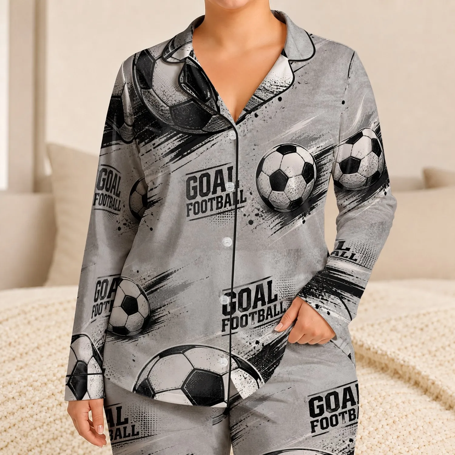 Vintage Soccer Ball And Football Club Lounge Gift For Boys And Teens Home Wear Style Satin Pajamas Set - 1