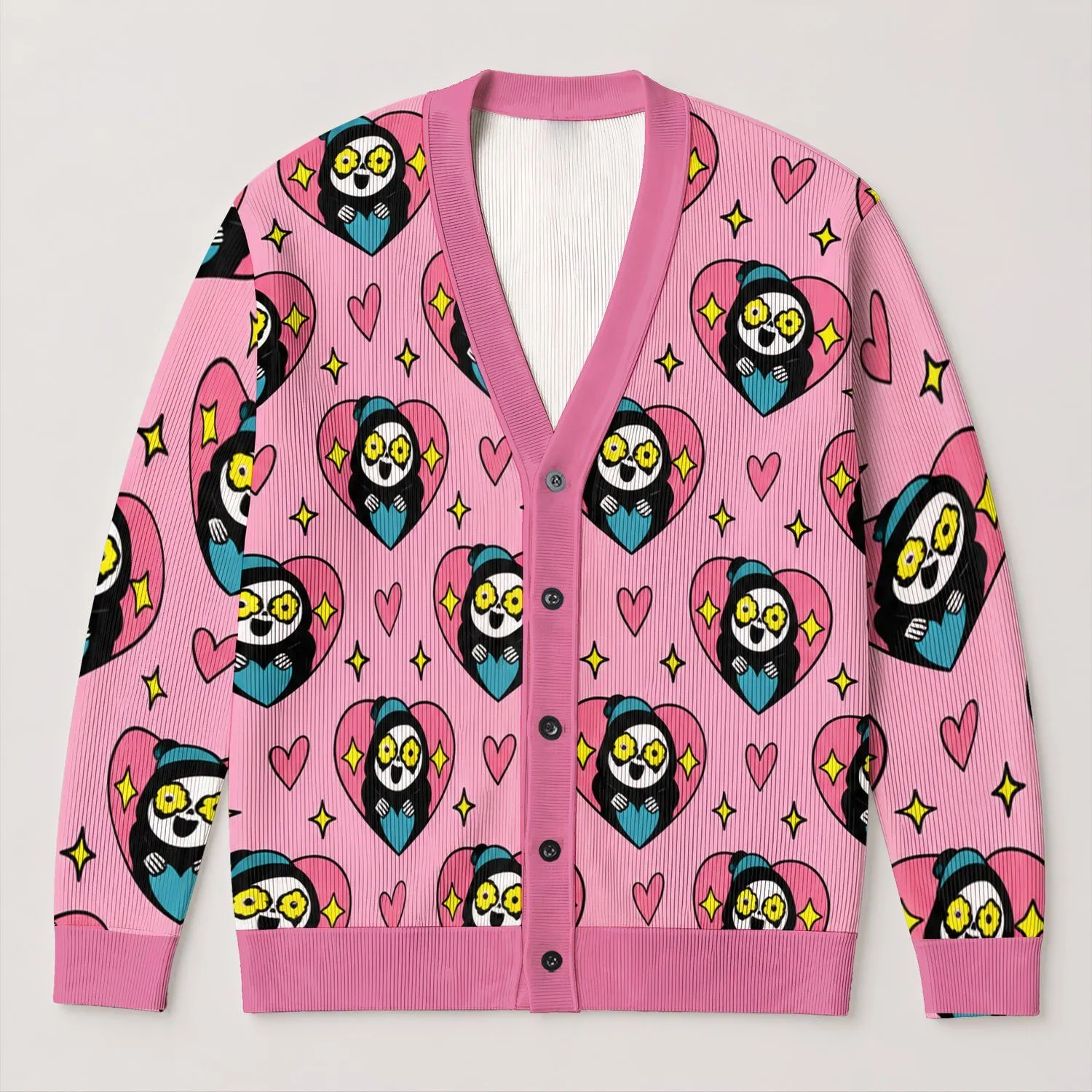 Cute Spooky Clown Hearts for Halloween Layering and Everyday Alternative Style for Teens All-over Print Knitted Cardigan - 1