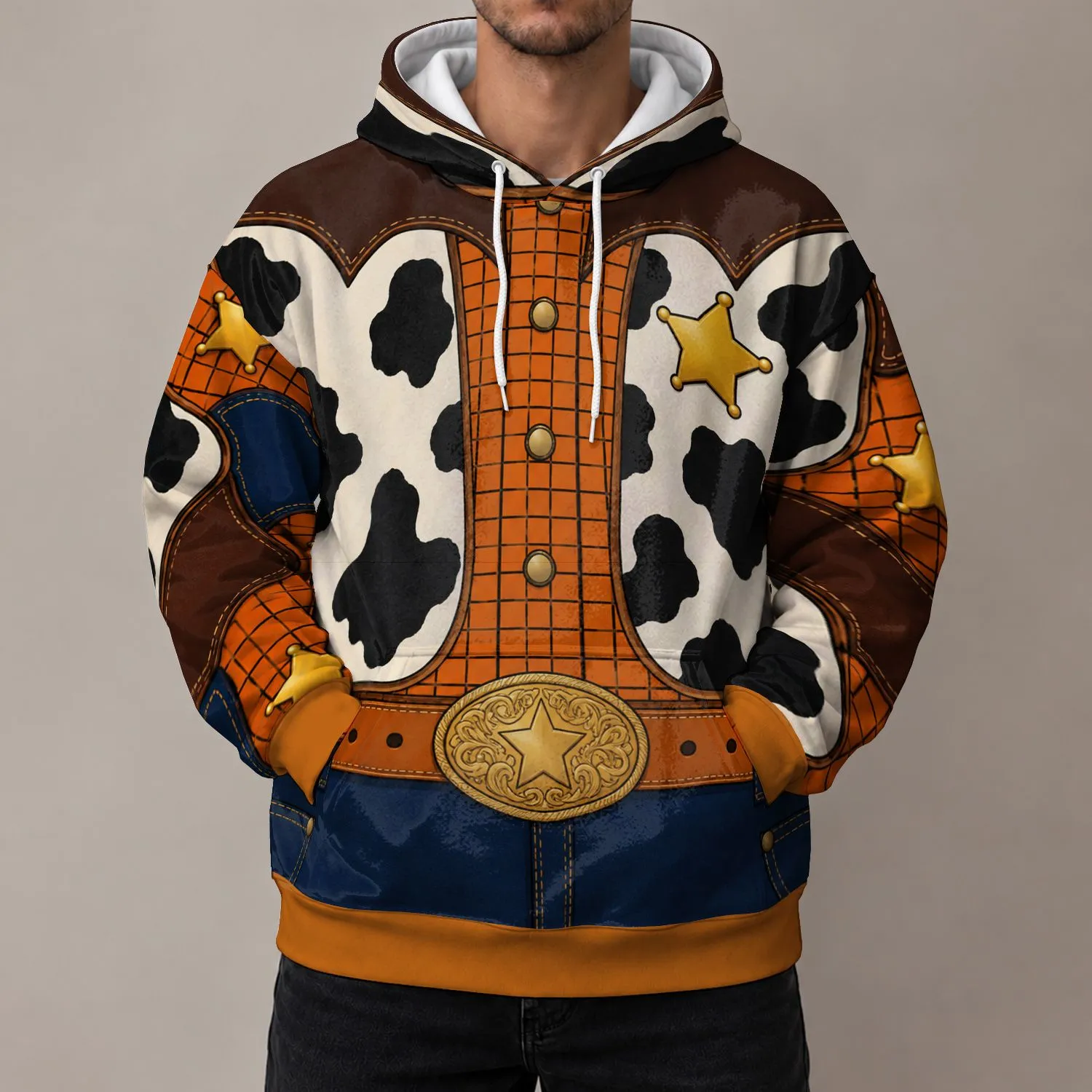 Cowboy Sheriff Costume Colors for Halloween Parties and Western Dress-Up Fans All-over Print Hoodie (Lightweight) - 1
