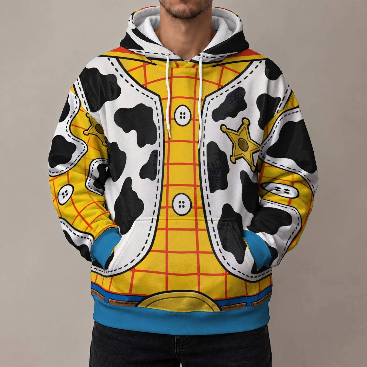 Yellow Cowboy Vest Costume Look for Halloween Parties and Family Group Celebrations All-over Print Hoodie (Lightweight) - 1