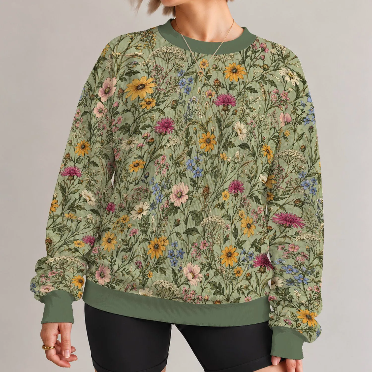 Sage Meadow Wildflowers for Garden Strolls and Relaxed Everyday Style All-over Print Knitted Sweater - 1