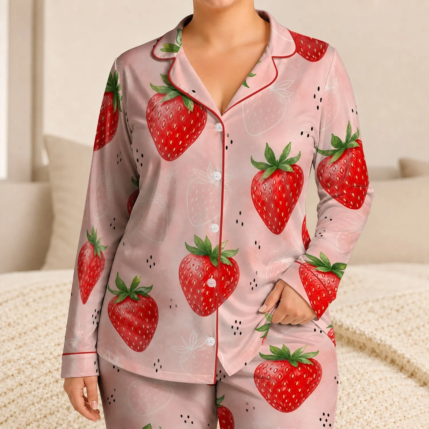 Cherry Strawberry Blush For Cozy Spring Nights, Autumn Evenings, And Gifts For Women Satin Pajamas Set - 1