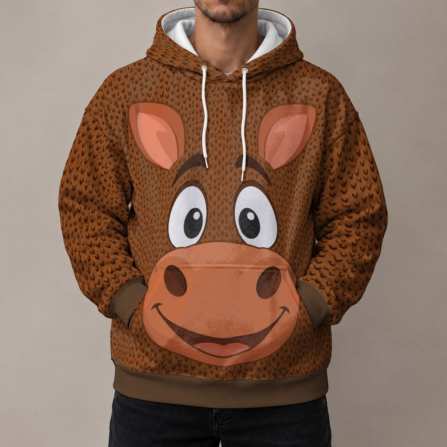 Silly Horse Face Costume for Halloween Parties, Family Cosplay, and Festive Vacations All-over Print Hoodie (Lightweight) - 1