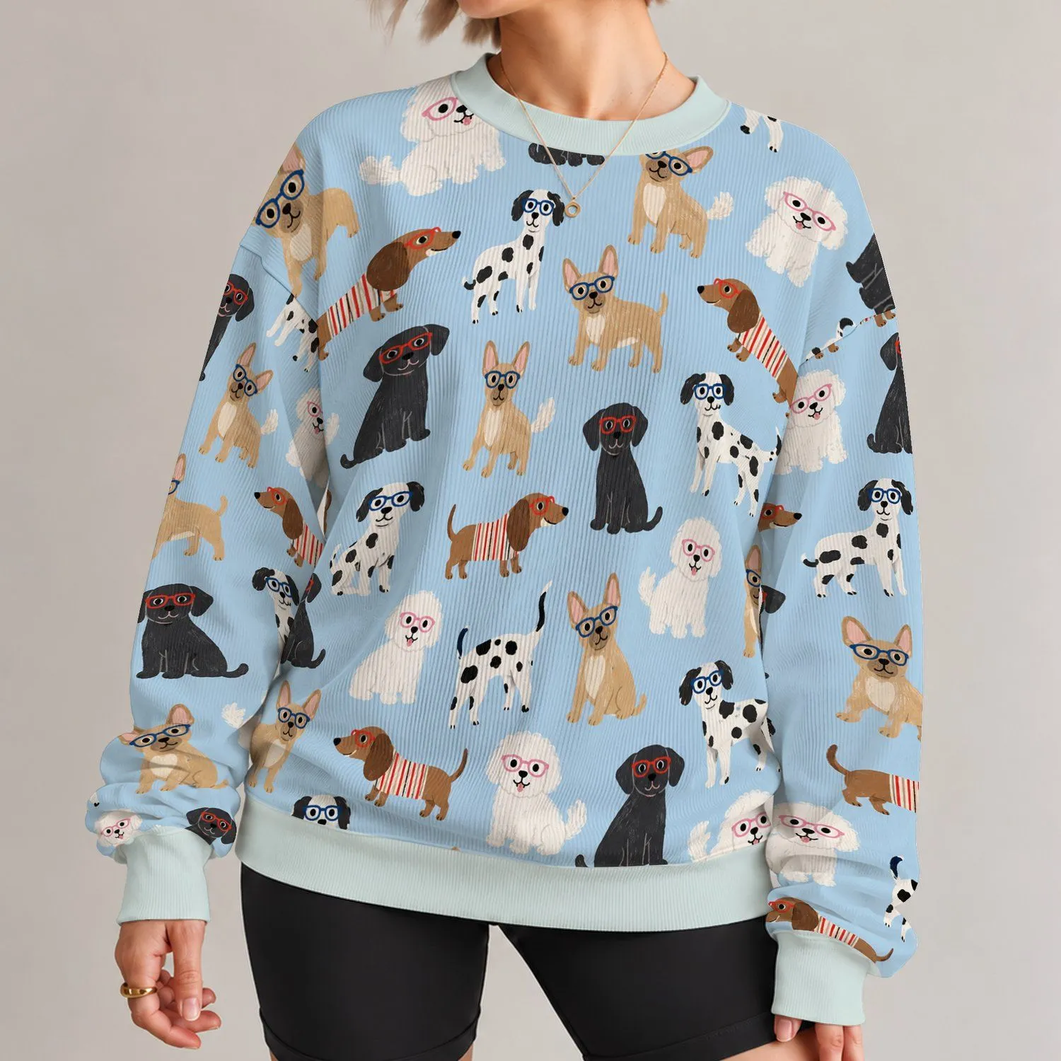 Quirky Bespectacled Dogs for Playful Weekend Style and Casual Everyday Adventures All-over Print Knitted Sweater - 1